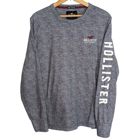 Y2K Hollister Long Sleeve T Shirt Spellout Logo Sz XL Blue Heather 100% Cotton - Picture 1 of 6